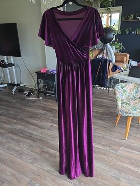 Elegant Purple Velvet Maxi Dress - Flutter Sleeve Wrap Style